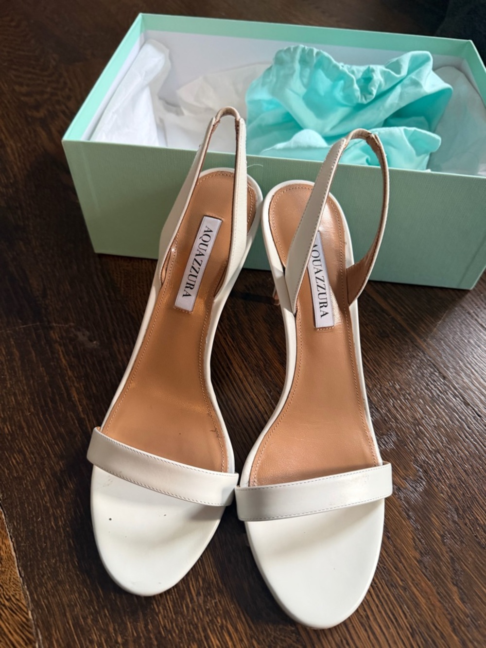 Aquazzura White Leather Slingback Heels